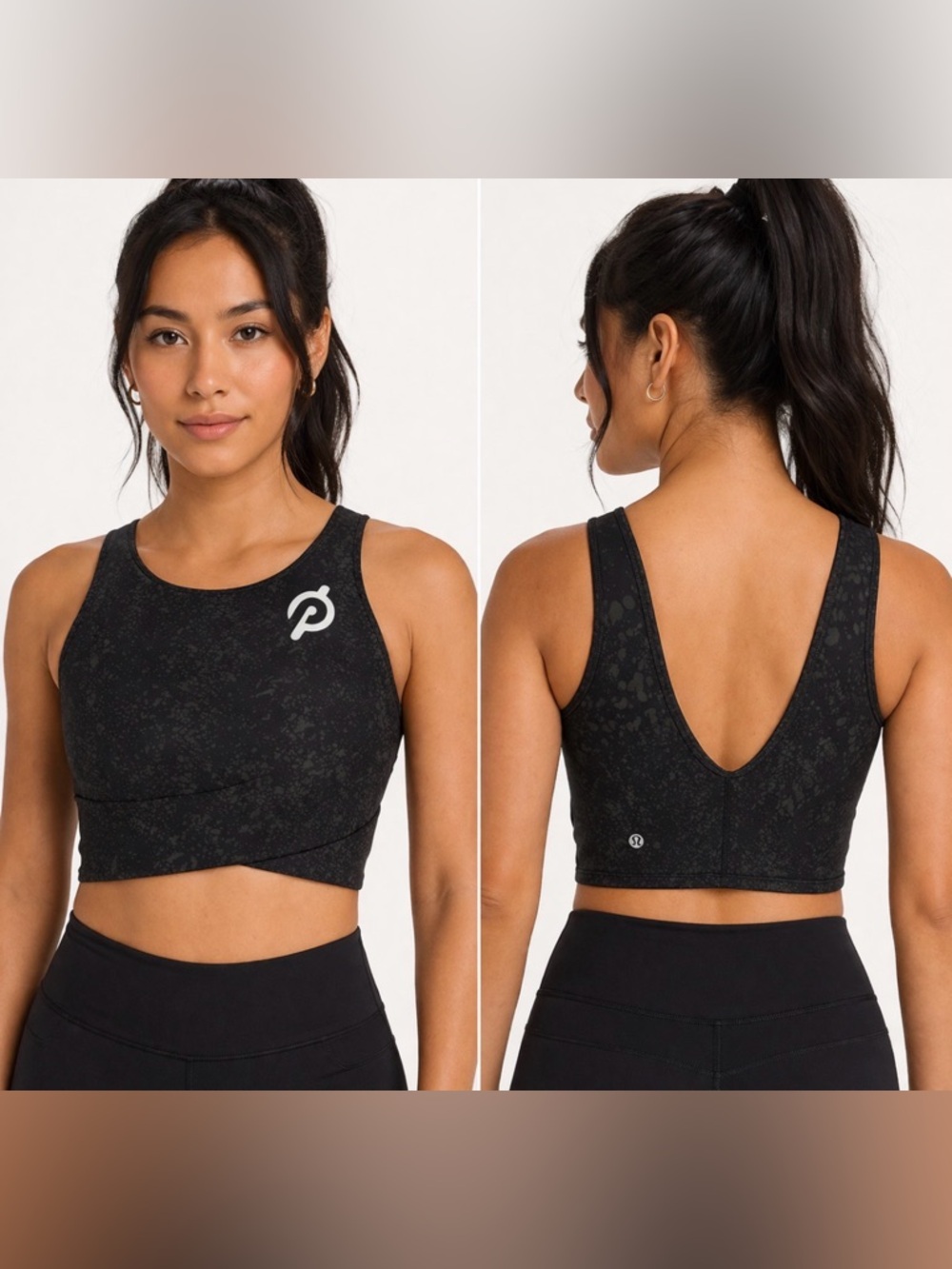 Lululemon x Peloton Energy Longline Sports Bra SZ 8 Black Splatter Print Collab